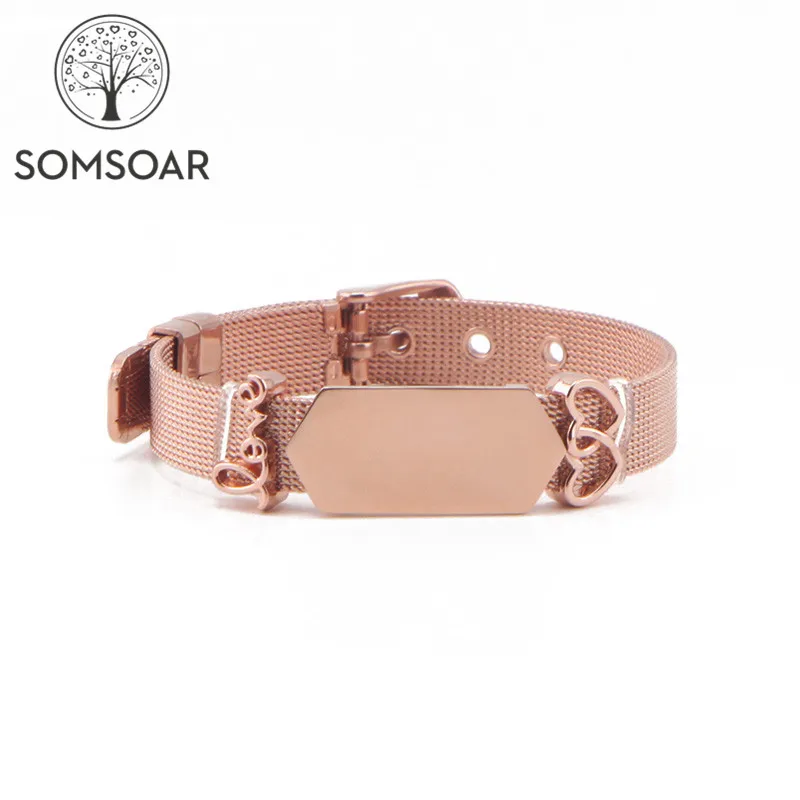 

Somsoar Jewelry SOULMA Mesh Bracelet Set with Personalized Geo Bar Slide Charms can Laser logo/name/Meaningful words as Gift