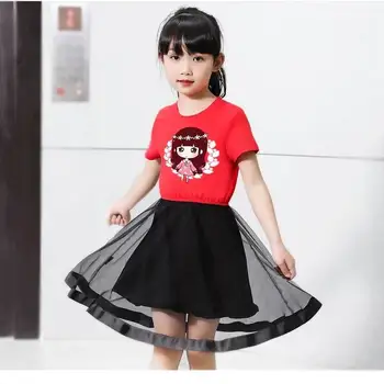 

Girls mesh dress 2019 summer new big children summer dress children foreign girl little girl princess dress tide
