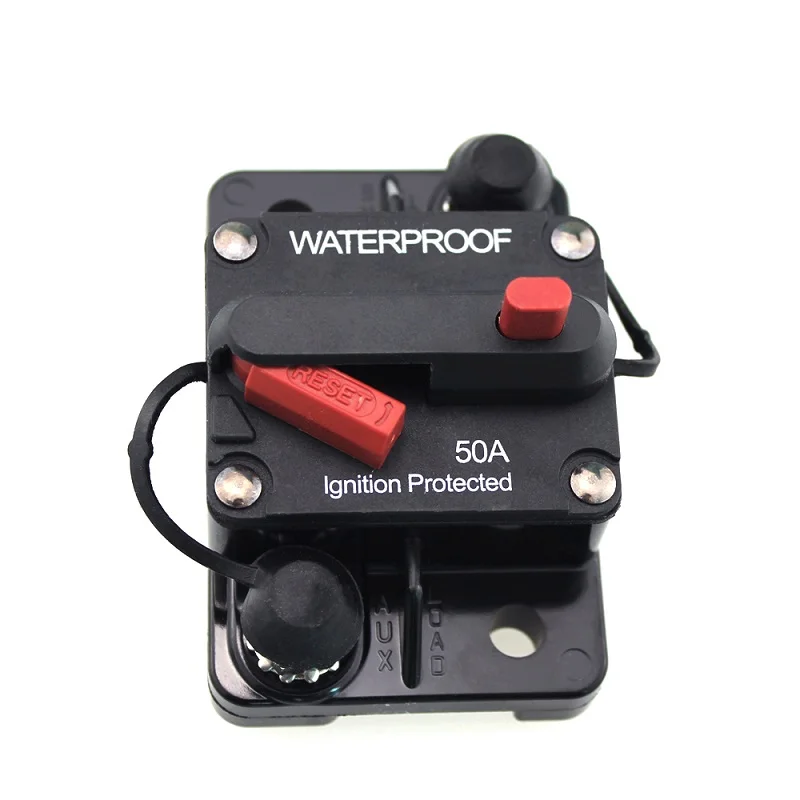 

50 Amp Circuit Breaker with Manual Reset Type III (Manual Reset) High Amp Switchable, Waterproof, Flush-Mount Circuit Breaker