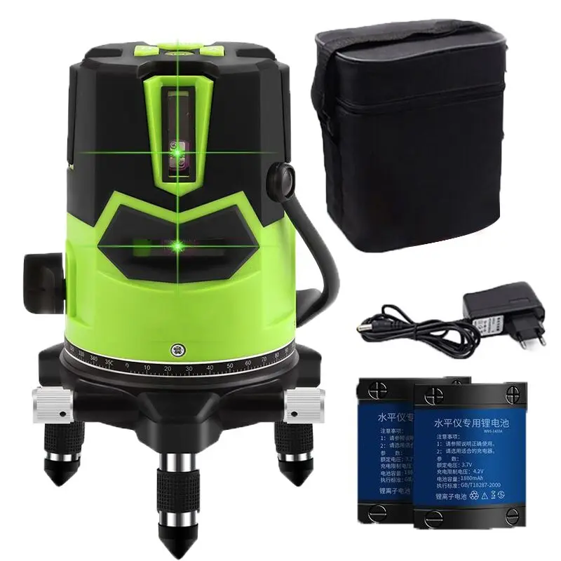 

2Battery 5line Green 3D Laser Level Nivel a Laser 360 Rotary Autonivelante poziomica laserowa lazer level livella laser graus