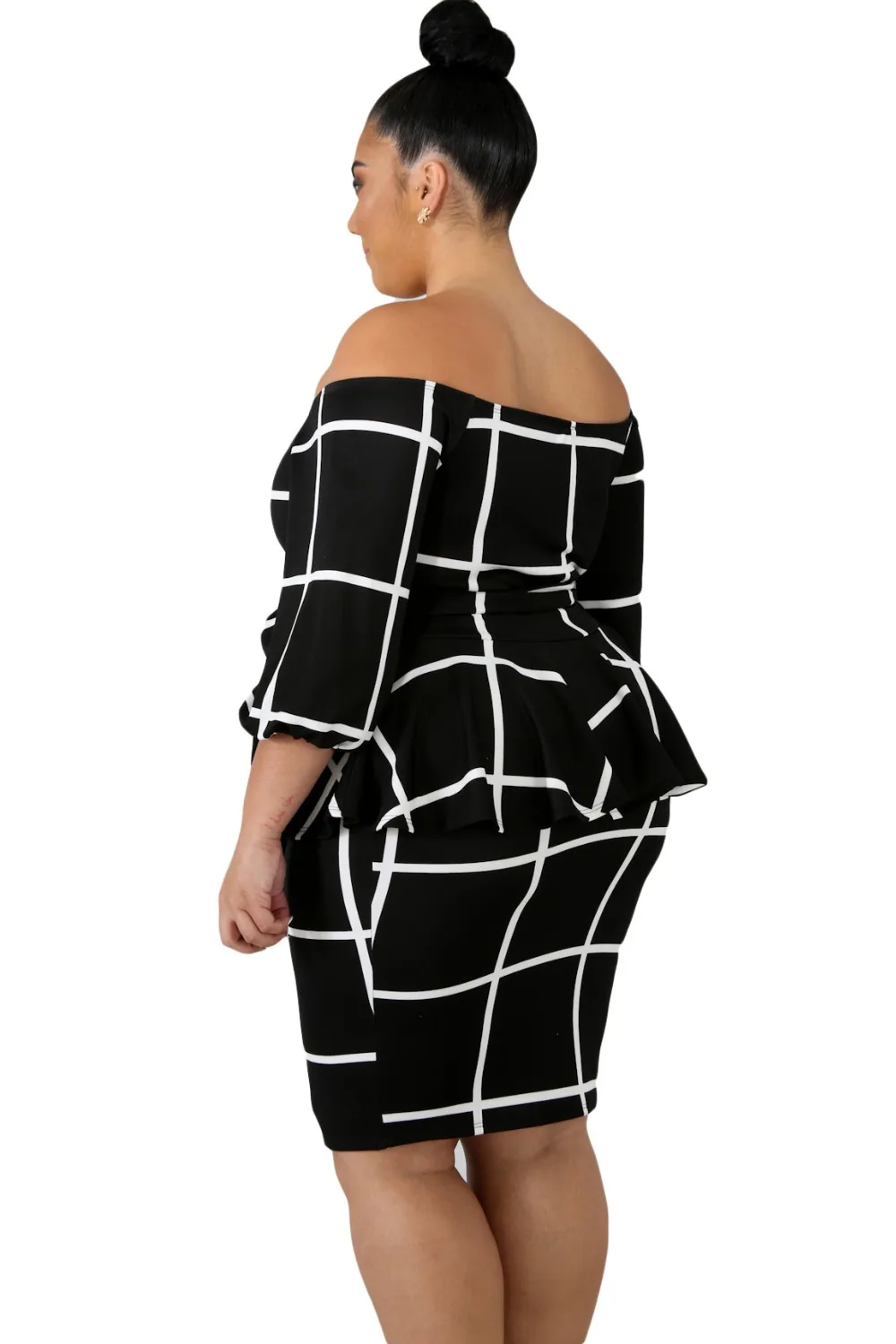 Black-White-Checked-Plus-Size-Peplum-Dress-LC63041-2-3