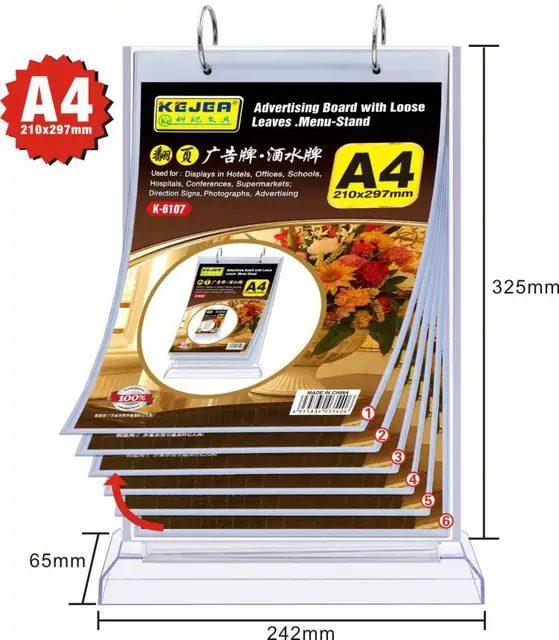 T type A4 Flip Table Menu Stand Multi page Table Card Rack Menu Display