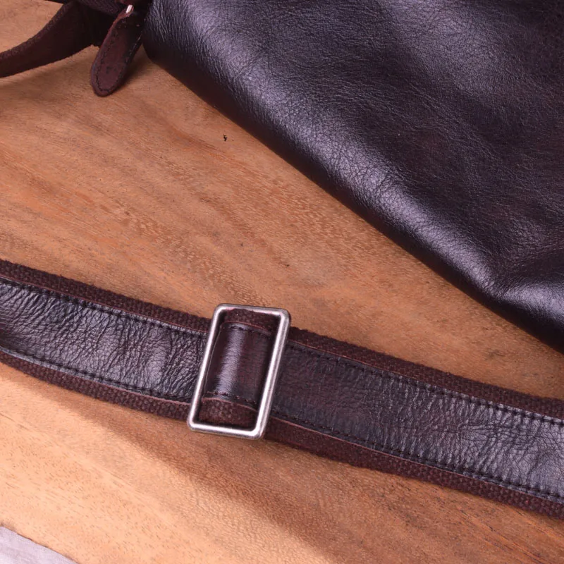 EUMOAN Simple head leather men's postman bag, casual leather one-shoulder slant bag, vintage leather commuter bag