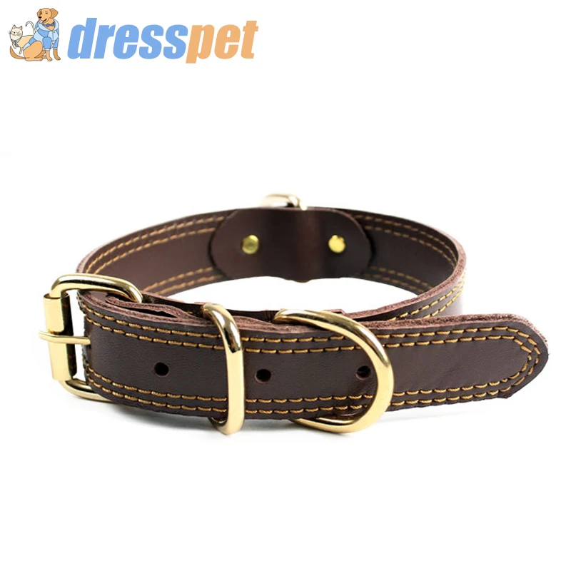 

DRESSPET Pet Dog Collars High Quality Leather Material Cowhide Collars For Small Medium Large Dogs Labrador Golden Retriever