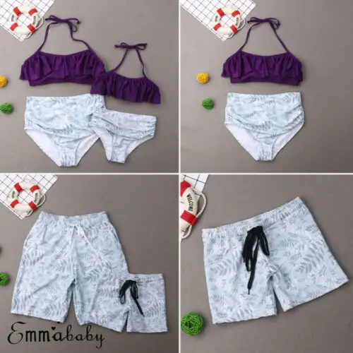 

2019 Family Matching Swimwear High Waist Mother Daughter Women Kids Baby Girls Swimsuit Bikini Ruffle Sleeveless Two Piece Suit