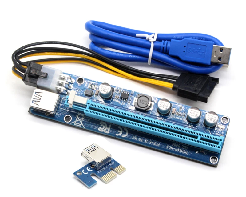 

JONSNOW 008C PCIE RISER 6PIN 16X for BTC mining with LED Express Card with Sata Power Cable and 60cm USB Quality Cable