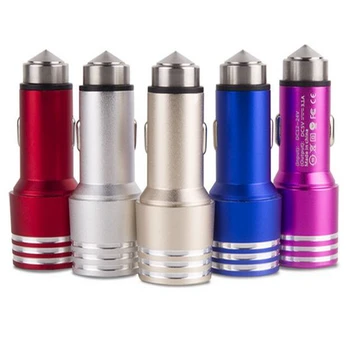 

100pcs 5V 2A+1A Metal Safety Hammer Bullet 2 Dual USB Port Car Charger For Samsung Galaxy S6 S7 iPhone 7 6 6S 5S Se