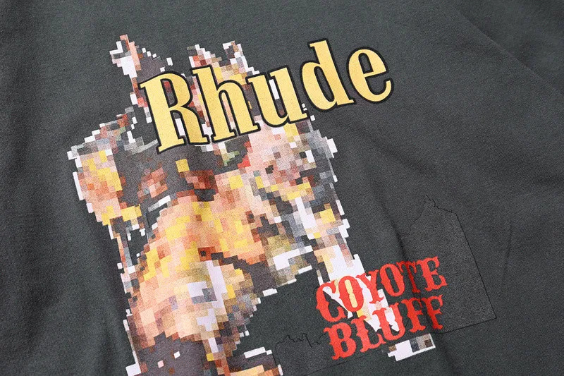 Новая футболка RHUDE для мужчин 1:1 Высокое качество футболки Фламинго скейтборд зеленая птица футболки RHUDE