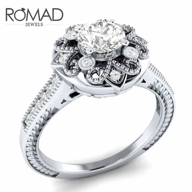 

ROMAD Flower Shape AAA Zircon Engagement Rings for Women Crystal Engagement Ring Fashion Jewelry Valentine's Day Gift R4