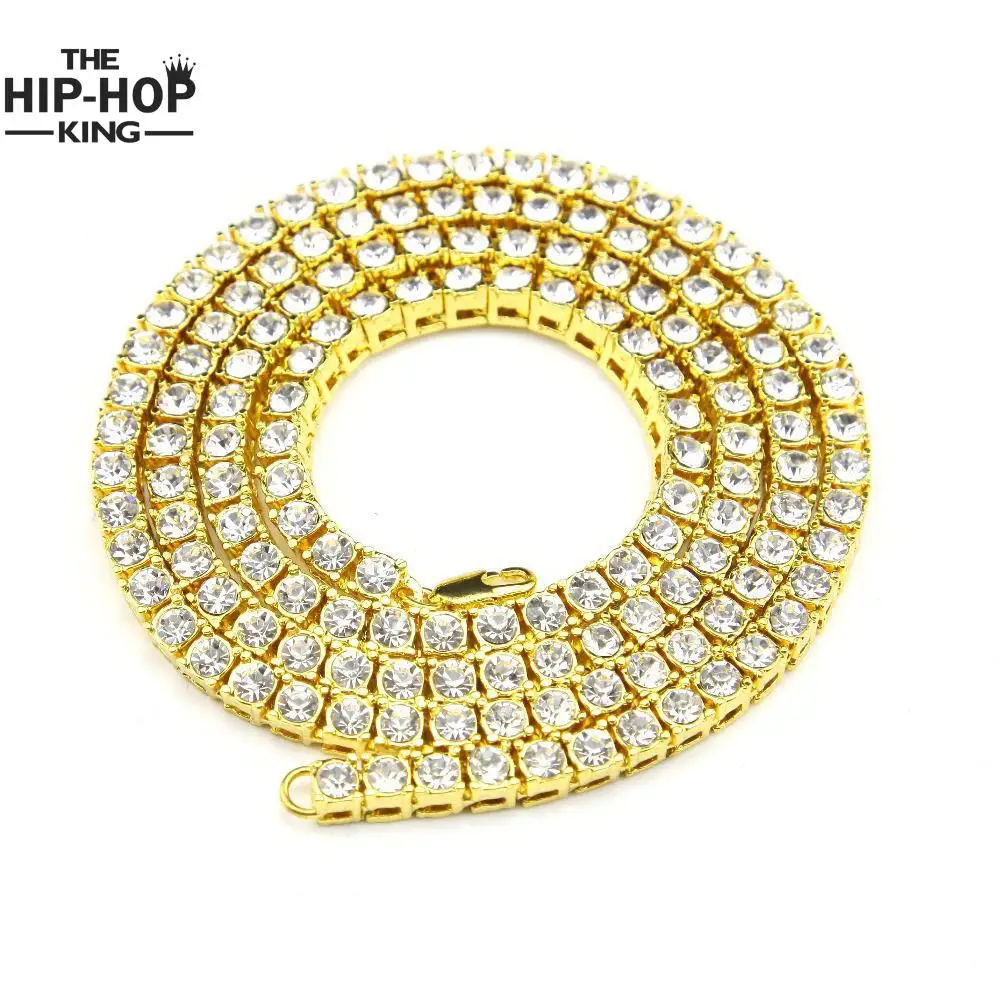 Hip Hop Gold Chain 1 Row Simulated Diamond Hip Hop Necklace Chain