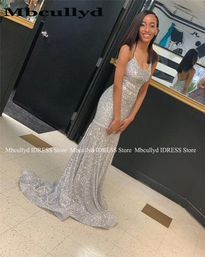 

Sparkle Sequined Mermaid Prom Dresses 2019 Deep V-neck Backless Long Prom Gowns Elastic Plus Size Vestido Formatura Gala Dress