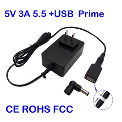 CE ROHS FCC 5 В 3A 2.5A 2A 1A 0.5A USB Зарядное устройство AC/DC адаптеры 5,5*2,5 мм USB женщина 2,0