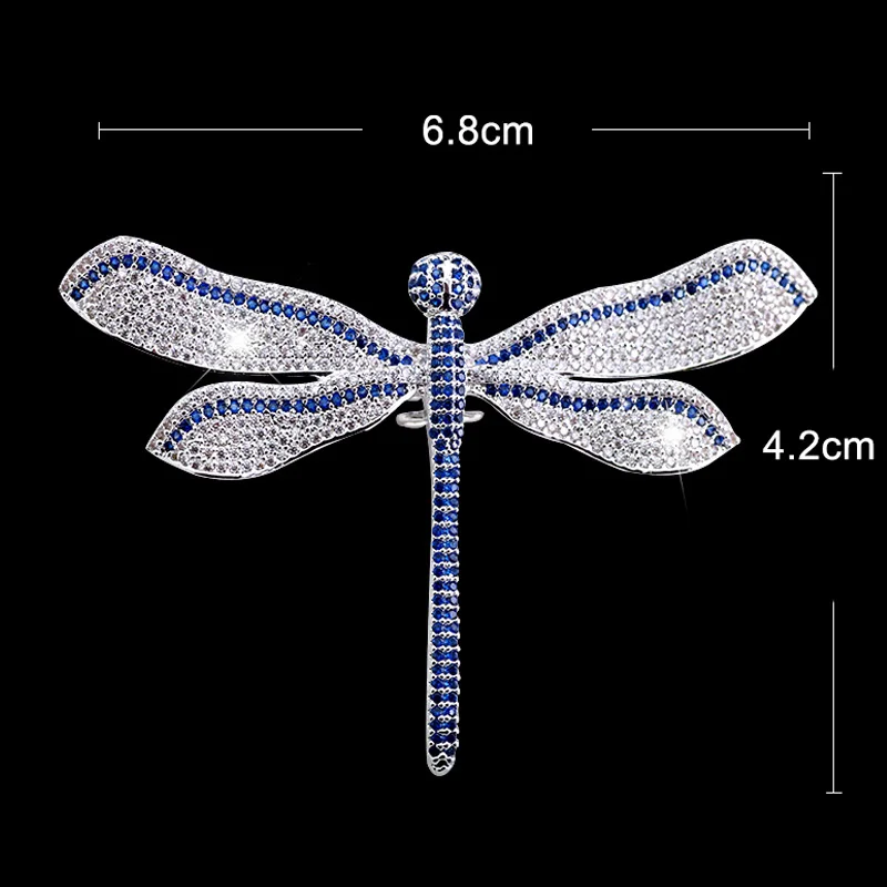 Большая сине-белая брошь в виде стрекозы, стразы, брошь в винтажном стиле, свадебный букет, шарф, броши с насекомыми, булавка, роскошный подарок для нее