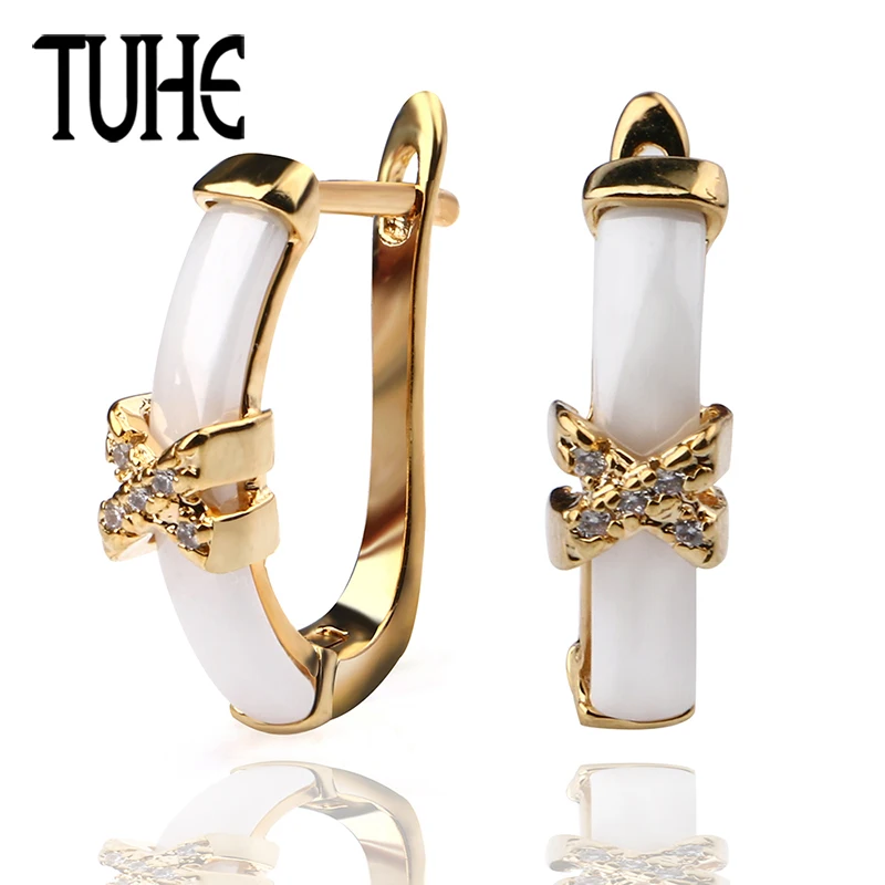 

Exquisite Retro Gold Butterfly U Shape Earrings With Black White Ceramic Delicate Jewelry For Lady Women Christmas New Year Gift