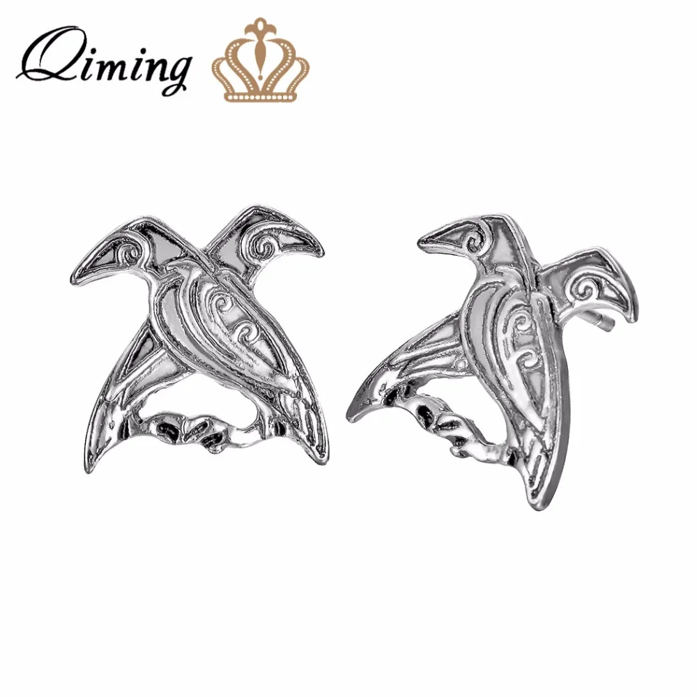 QIMING Valknut серьги в виде птиц античное животное языческие вороны Одина викингов