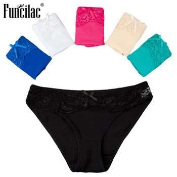 

FUNCILAC Women's Cotton Panties Sexy Briefs for Women Lace Transparent Ladies Intimates Low-rise Plus size Underwear 5 Pcs/Lot