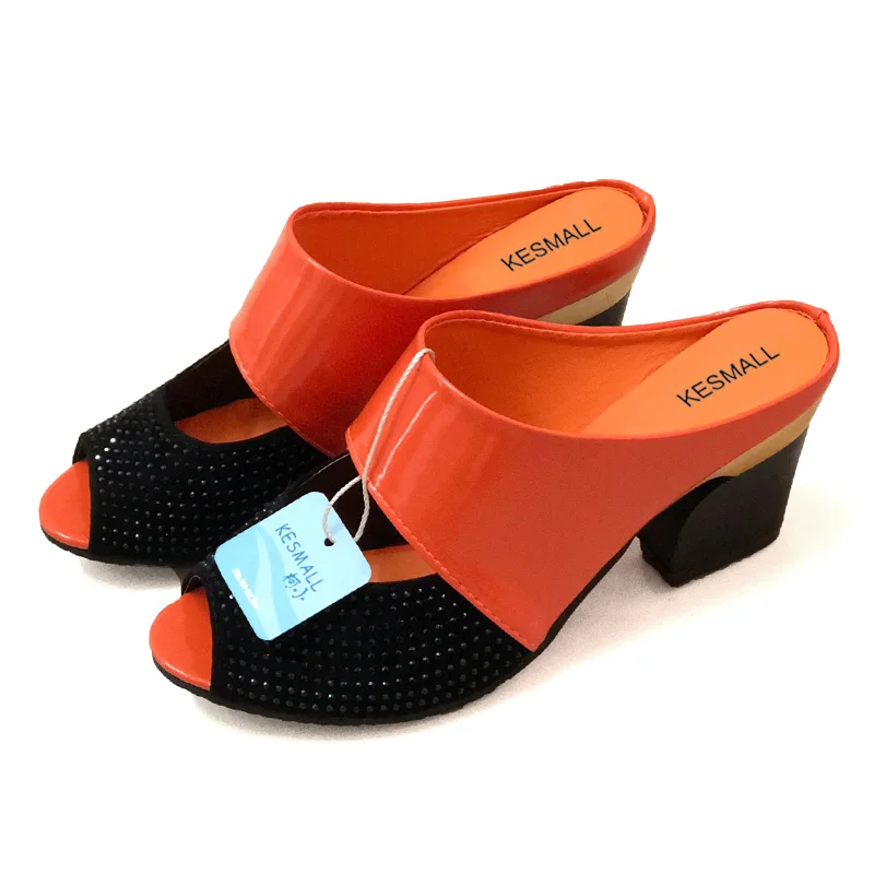 Baratos Las mujeres Sandalias de tacón cuadrado 2019 zapatos de verano zapatos de moda de mujer diapositivas corte abierto del dedo del pie resbalón en las madres sandalias de mujer bling zapatillas