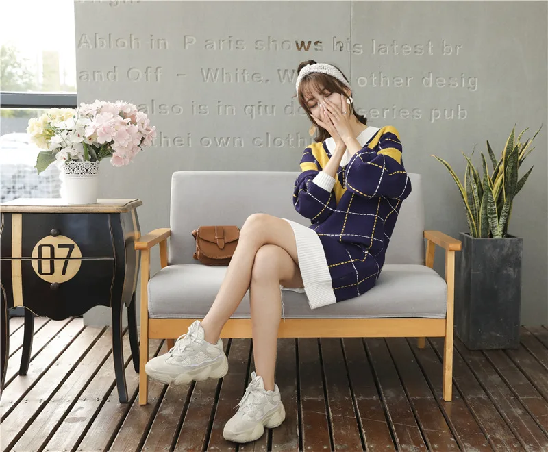 Loose Knitted Sweater V Neck Sweater Female 2018 Women Sweaters dress Pullovers Autumn Long Sleeve Sweater Jumper (26)
