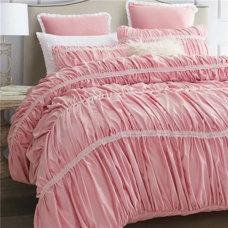 2017 Luxury Silk Cotton hand made fold fashion Bedding Set lace Duvet