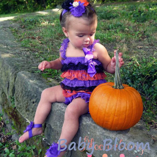 

Halloween Baby Girl Lace Romper Halloween Outfit Orange Purple Black Costume Girls Ruffe Romper Petti Pettiromper