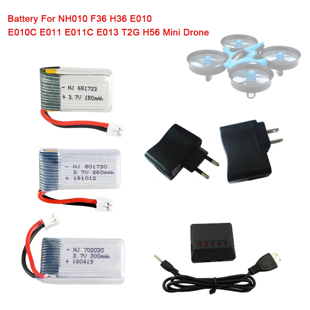 

Wholesale h36 Battery 3.7V 150mah 260mah 300mAh Lipo Battery for H56 T2G F36 H36 E010 E010C E011 E011C E013 For RC Drone Parts
