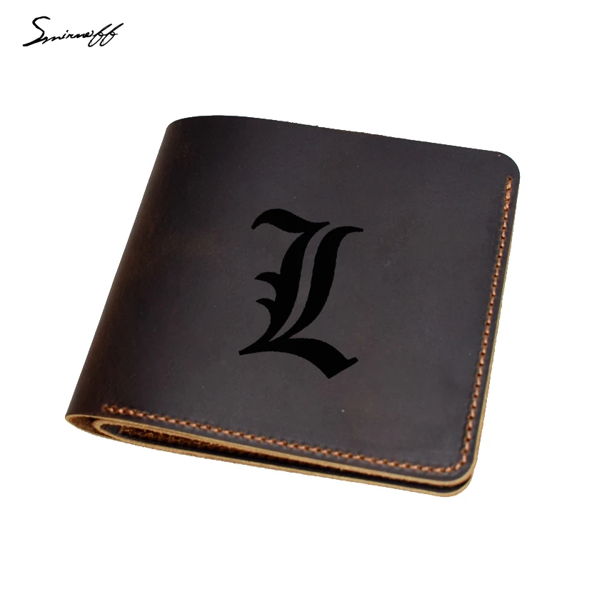 Genuine Leather Men Wallet laser engraved Death Note Card Holder
