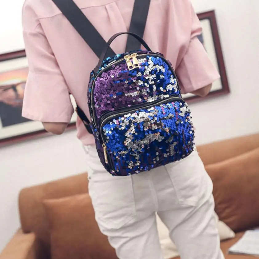 

Transer Women Bag Sequins Backpack Girls Small Travel Princess Bling Backpacks drop shipping Q30 35