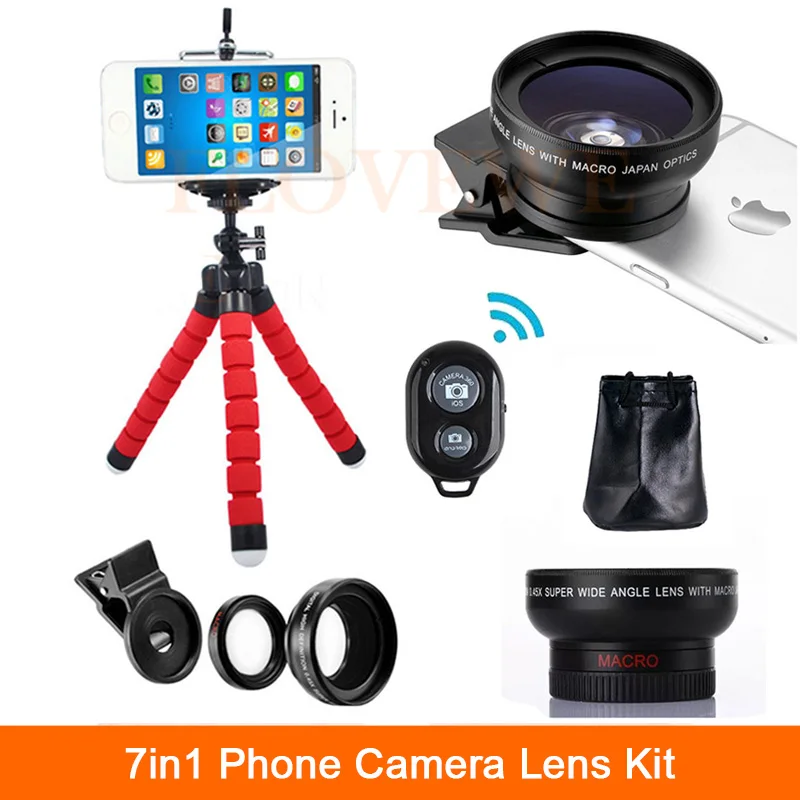 bilder für 7in1 Telefon Linsen Kit HD 0.45X Super Weitwinkel Objektiv Für iPhone 6 6 s 7 8 Smartphone Super-makro-objektiv Lentes Mit Clips Stativ Fernbedienung bilder für 7in1 Telefon Linsen Kit HD 0.45X Super Weitwinkel Objektiv Für iPhone 6 6 s 7 8 Smartphone Super-makro-objektiv Lentes Mit Clips Stativ Fernbedienung