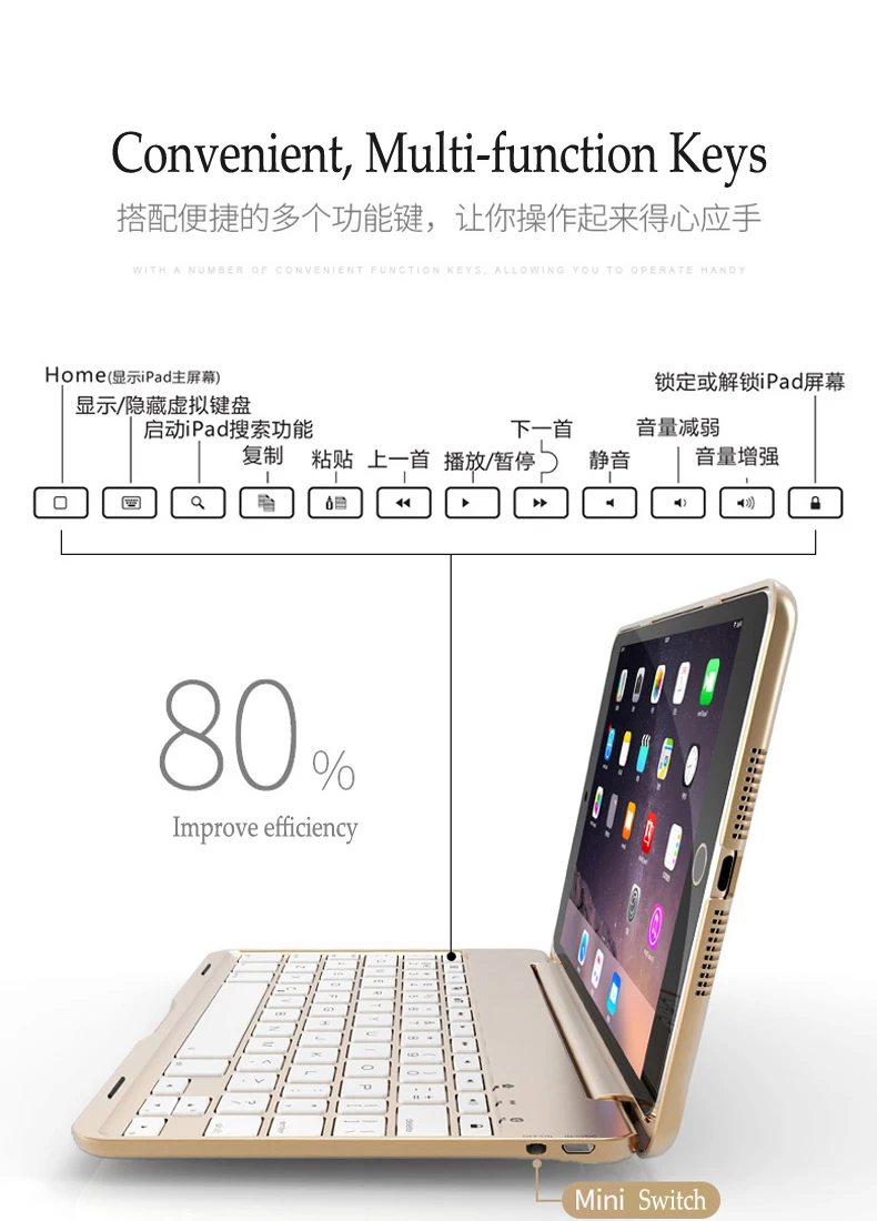 Клавиатура для iPad 2018 A1893 цветная подсветка Беспроводная Bluetooth клавиатура чехол 9 7
