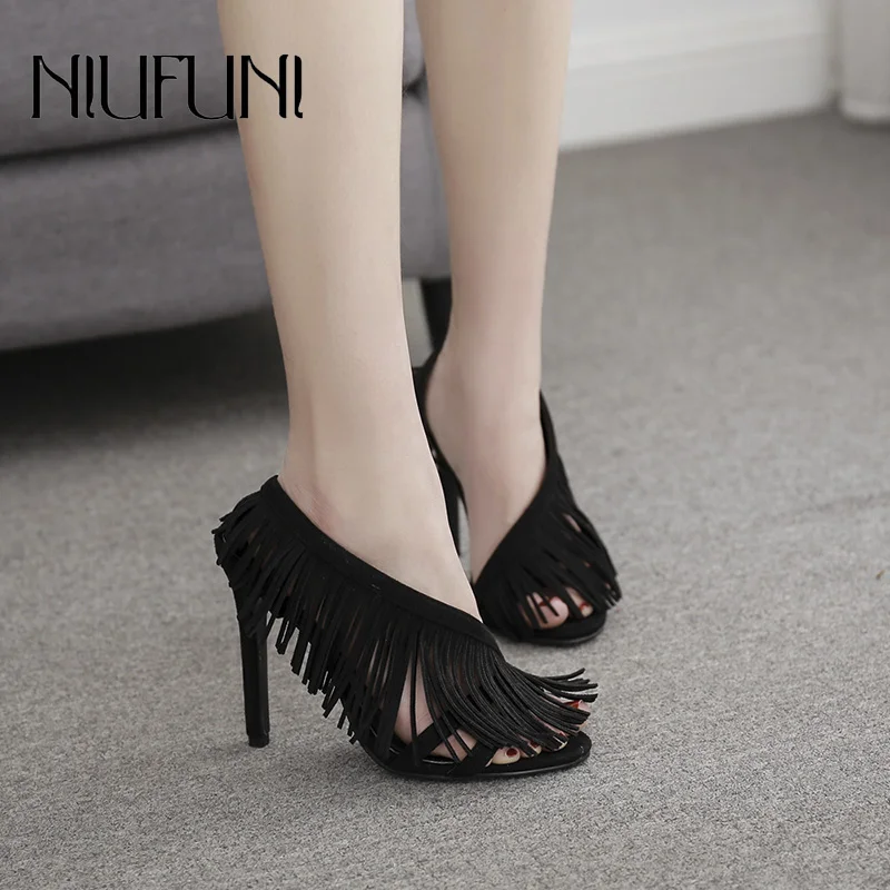 

2019 Summer New Style Rome Shoes Ladies Sandals Fringed Sandals High Heel Fashion Sexy Casual Banquet Solid Color Women's Shoes