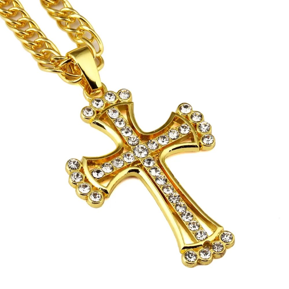 Christian Cross Pendants Long Chains Bling Jesus Necklaces Hip Hop