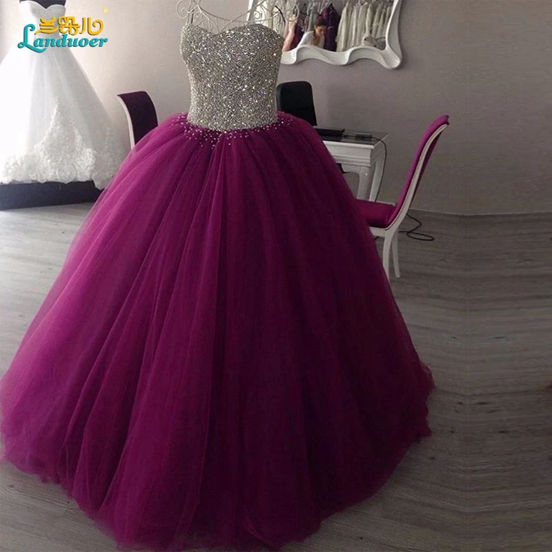 2017 фиолетовые блестки в виде сердечек Пышное Бальное Платье на шнуровке платья