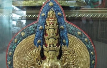 

100% Bronze 24K Gold Gild painted Eleven-faced Avalokitesvara Kwan-Yin Buddha