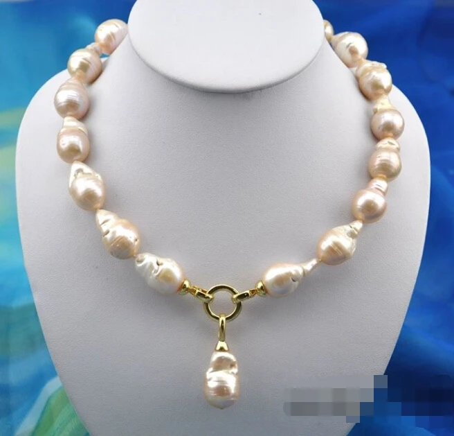 

Beautiful 17" 25mm baroque baby pink keshi reborn pearl necklace pendant