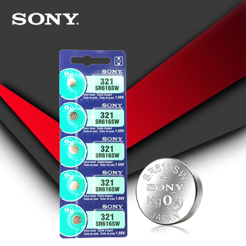 2 шт. Sony 100% оригинальный 321 SR616SW 1 55 в серебряный оксид часовая батарея Кнопочная