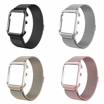 

2in1 Milanese Strap For Apple Watch Band Magnetic Clasp With Case Protecting iwatch Watchband 38mm 42mm 40mm 44mm series 4 3 2 1