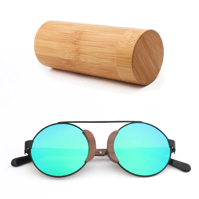 Bamboo box Модные женские круглые солнцезащитные очки, поляризационные, синие линзы, UV400, роскошные, высокое качество, солнцезащитные очки с бамбуковым покрытием, чехол, подарок, Gafas De Sol - Цвет линз: Bamboo box