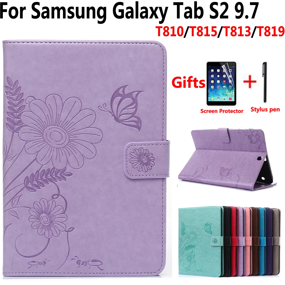 

Tablet Protective Shell Cover Case for Samsung Galaxy Tab S2 9.7 T810 T815 T819 3D Flower PU Leather Soft TPU Stand Smart Case