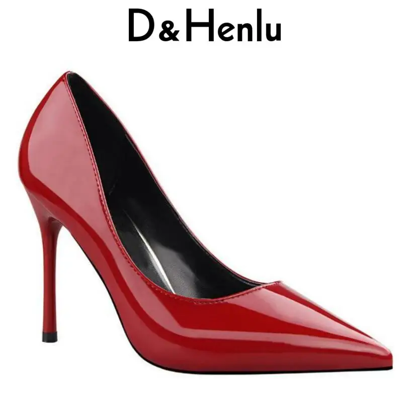 D&Henlu Shoes Woman Brand Basic Women Pumps Glossi Shoes Patent Leather Pointed Toe Thin Heel High Heels Glitter Stiletto Heels