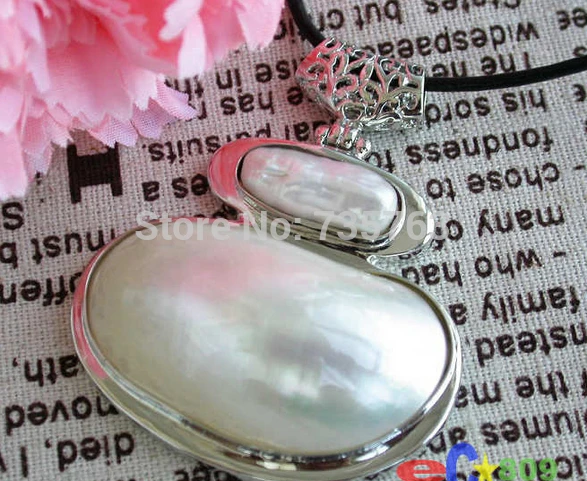 

HOT N448 Big 48mm white mabe keshi pearl necklace crescent pendant