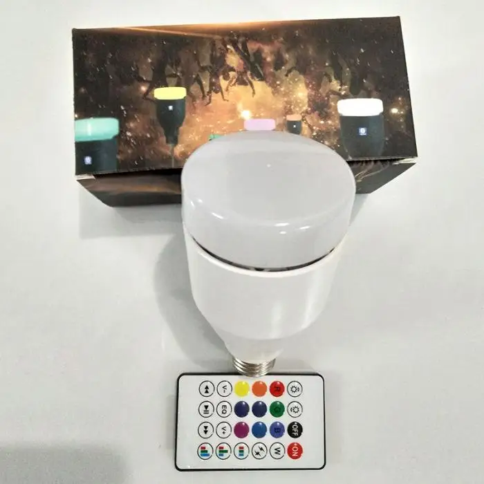 AC100-240V E27 RGB светодиодный лампы 7 Вт Беспроводной Wi-Fi пульт для Управление Bluetooth Динамик музыка смарт-лампы в виде- M25