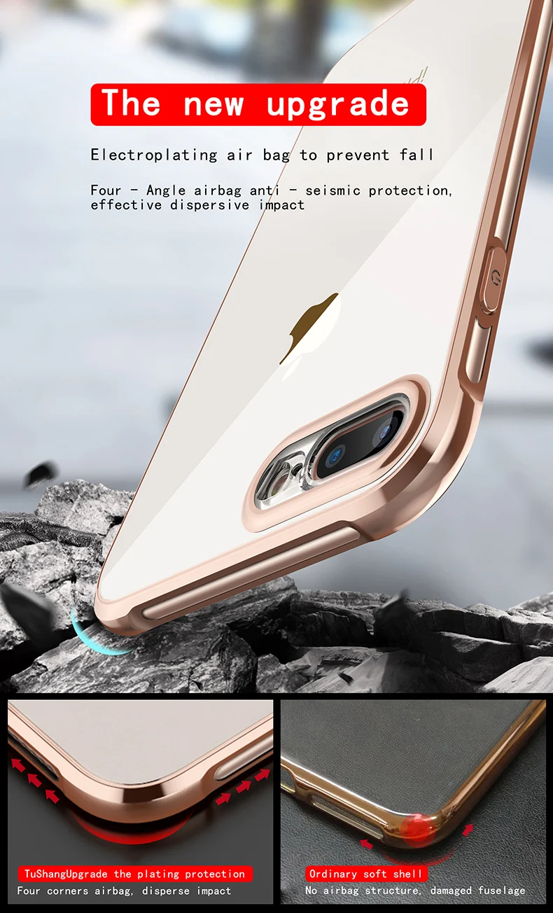 Для iPhone X 8 7 Plus, прозрачный чехол для задней панели, мягкий чехол-бампер с хромированным покрытием из ТПУ для iPhone 7 Plus, тонкий гелевый Чехол для телефона s