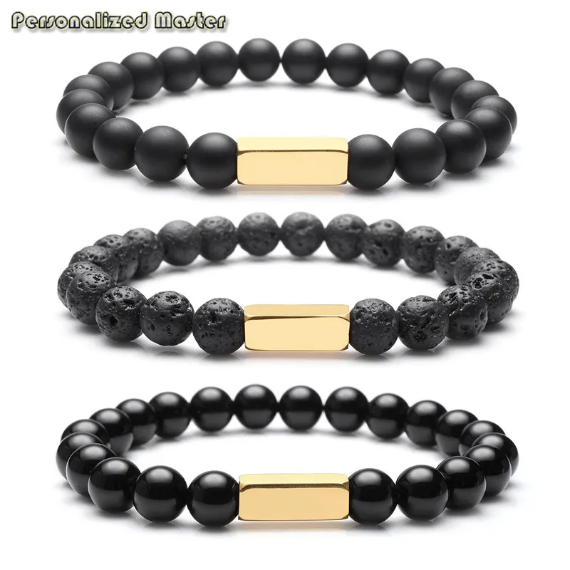 

Personalised Master Text Engraved Natual stone Stretch Bracelet Elastic Bangle meaningful Gift for best friends families