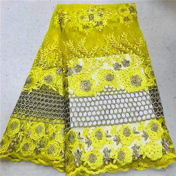 

Charming party French net lace fabric lateset embroidery tulle lace fabric with stones for evening dress VRN158(5yards/lot)