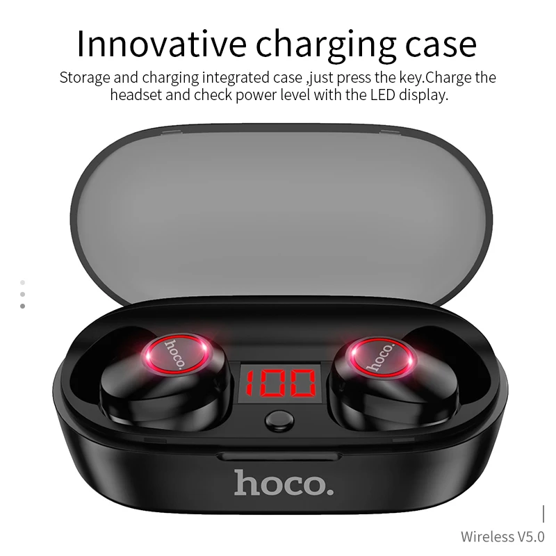 HOCO профессиональные Близнецы мини 3D стерео звук Bluetooth 5,0 наушники невидимые настоящие басы Беспроводные спортивные наушники с внешним аккумулятором