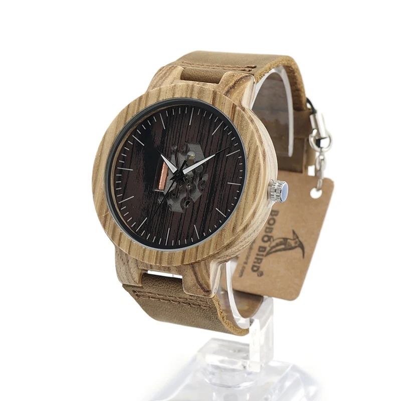 BOBO BIRD Mens Wooden Watches Quartz Watches Genuine Leather Strap Wood Wristwatches Vintage Relogio Masculino C-H29