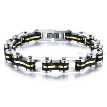 Silver Gold Black 3 layers 316L Stainless Steel Mens Bracelet Fashion Jewelry Bike Bicycle Bracelet Casual Jewellery