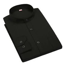 Мужские рубашки с воротником «Мандарин», классические брендовые рубашки с длинным рукавом, деловые модные рубашки, белые черные рубашки с воротником-стойкой