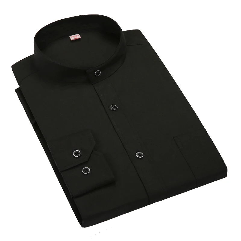 

Mandarin Collar Men Shirts Classic Long Sleeve Brand Formal Business Fashion Dress Shirts White Black Stand Collar Shirts