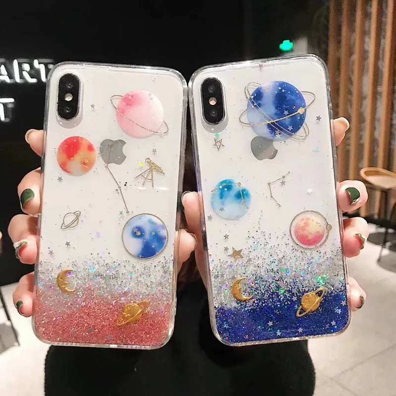 Мягкий блестящий чехол из ТПУ с Луной и звездами для iPhone XS Max 6 7 Plus 6s 8 plus
